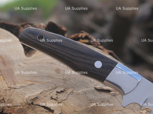 UA Supplies OEM Couteau de chasse EDC pliant sur mesure en acier inoxydable 12C27, lame pointue, manche en bois de wengé africain foncé - Product Image 4