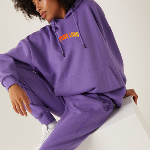 Wholesale Price 100% Cotton Fleece Solid Winter Lace Casual Wear 2 Piece Streetwear Tracksuit Women Custom Embroidery Logo <b>Hip</b> - Product Image 5