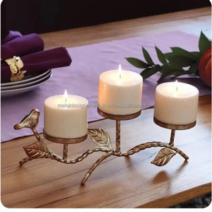 Porte-bougie décoratif artisanal en fer forgé martelé, en laiton vieilli, écologique et résistant à la chaleur, motif feuille d'oiseau, pour la maison - Product Image 2