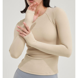Camisetas Largas Deportivas para Mujer, Tallas Grandes, Sólidas, Elásticas en Cuatro Direcciones, Antibacterianas, de Secado Rápido, con Spandex, Personalizadas, Ajustadas, de Manga Larga - Product Image 1