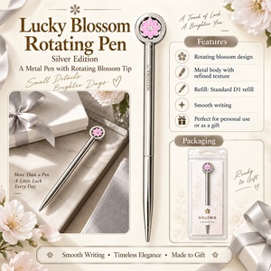Bolígrafo Metálico Giratorio con Diseño de Flor |   Oro Rosa, Plata, Oro |   Juego de papelería con bolígrafo de regalo recargable D1, bolígrafo con diseño floral - Product Image 2