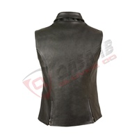 Fermeture à glissière en cuir de vachette moto en cuir de vachette véritable motard en plein air élégant-gilets en cuir respirant avec lacets latéraux