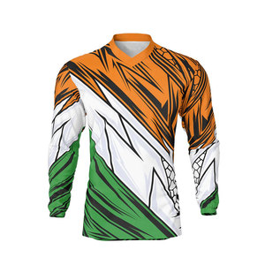 Men's Full Sleeve Sublimation Printed Cycling Jersey Orange <b>White</b> Green Quick Dry Polyester Outdoor Sports <b>Top</b> - Product Image 1