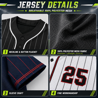 Ensemble d'uniformes de baseball professionnels unisexes à manches courtes, respirants, antibactériens, séchage rapide, noms d'équipe personnalisés, 100 % polyester