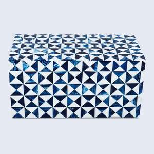 <b>Ceramic</b> Storage Box Blue White Geometric Pattern Rectangular Jewelry Organizer 0-1L Multi Use - Product Image 1