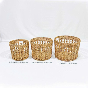 Minimalist Multifunctional Open-<b>Weave</b> Water Hyacinth Storage <b>Basket</b> Set with Handles (3pcs) Made in Vietnam - Product Image 3
