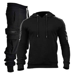 Conjunto Deportivo Informal de Invierno para Hombre, con Capucha, Estampado, Ligero, de 2 Piezas, para Gimnasio, Fitness, Ocio, Sudadera Deportiva Elástica - Product Image 1
