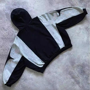 <b>Mens</b> <b>Black</b> Grey Color Block Zip Up Hoodie Oversized Graphic Hooded Sweatshirt Streetwear Casual Fleece Jacket - Product Image 4