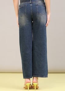 Jeans ajustados de cintura media para mujer, estilo vintage, pintados a mano, de algodón, en azul y negro, hasta la rodilla - Product Image 6