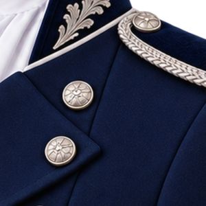 Costume de marié bleu marine foncé pour homme, style veste de queue-de-pie victorienne, avec boutons argentés et broderies, pour mariage formel, avec pantalon assorti - Product Image 4