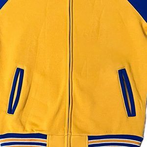 เสื้อแจ็คเก็ตวาร์ซิตี้กันลมแบบมีฮีตเตอร์สำหรับฤดูหนาว รุ่น SGRho Golden Poodle Fleece ปักลายพิเศษ สีน้ำเงินทอง แบบ Letterman Bomber Greek Life - Product Image 5