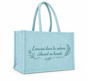 Sac fourre-tout en jute laminé bleu 39x31x19cm, poignées en coton personnalisées, vente en gros, OEM, marque privée SNC25DP, vente en vrac - Product Image 5