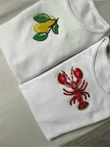 T-shirt pour femmes et filles à manches courtes de style français avec perles, broderie perlée double face - Product Image 4