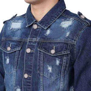 RAHRAJ ENTERPRISES Blouson Moto en Jean Bleu Clair pour Homme Coupe Droite Effet Usé et Déchiré Fermeture à Cordon Couleur Unie Style Motard - Product Image 5