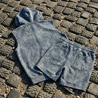 Ensemble short et sweat à capuche sans manches NAIMAT ABBAS pour homme, 100 % coton molletonné, délavé à l'acide, gilet zippé respirant et durable, séchage rapide