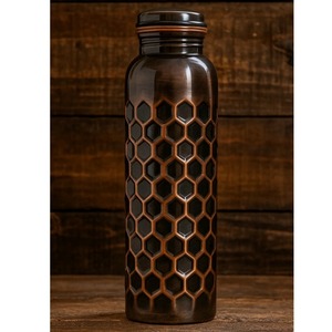 Luxury Tactile Anti Slip Solid Copper Water <b>Flask</b> Dual Segmented Hammered Trim Beaded Border - Product Image 6