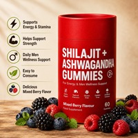 Gummies sans gélatine saveur baies mélangées Shilajit & Ashwagandha, marque privée OEM, pour l'énergie et le bien-être masculin