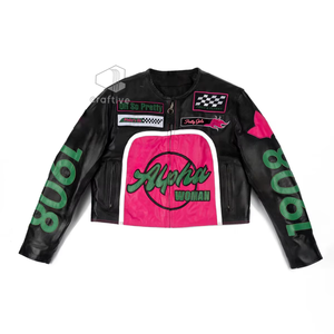 Alfa | Kapa |   Chaqueta de cuero para mujer Alpha Sorority, estilo motociclista, con cremallera frontal, para carreras y ciclismo, ropa exterior. - Product Image 1
