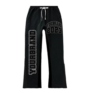 Custom Made Cut & <b>Sew</b> High Quality Distress Embroidery Patch Flare Tracksuit Heavyweight 2 Piece Cotton Flare Stack Pant <b>Set</b> - Product Image 3