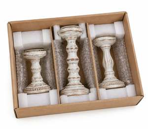 Juego de 3 Portavelas de Madera Rústicos Estilo Granja, Soportes para Velas de Pilar Blancos Desgastados, Centro de Mesa, Decoración del Hogar - Product Image 4