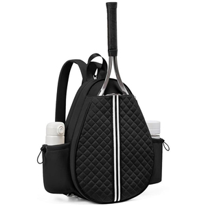Purple Quilted Tennis Racket Backpack With Water <b>Bottle</b> Pockets Waterproof Nylon Sports <b>Bag</b> 30-40L Zipper Closure - Product Image 4