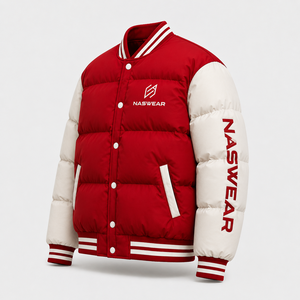 NASWEAR Men's Red <b>Bubble</b> Jacket Windproof Winter <b>Coat</b> Preppy Style Button Closure Regular Fit Thick Polyester <b>Bubble</b> Jacket - Product Image 3