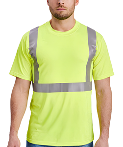 T-shirt de travail à manches courtes haute visibilité pour homme, jaune, polyester, uniforme de sécurité réfléchissant - Product Image 1