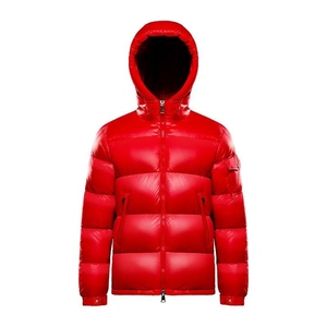 Veste d'hiver décontractée pour homme, rembourrée de duvet, coupe-vent, à capuche rouge, fermeture éclair, coupe régulière, couleur unie, coque en nylon - Product Image 1