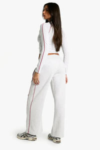 Nouveaux pantalons de jogging droits pour femmes en molleton doux gris cendré avec détails de passepoil, pantalons et pantalons de survêtement pour femmes - Product Image 5