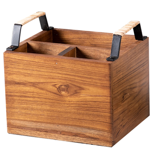 Moderno Porta Cubiertos Rectangular de Madera con 3 Compartimentos y Asas, Estilo Rústico para Cocina o Mesa de Comedor - Product Image 1