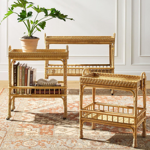 Rolling food cart mobile carts with storage rattan <b>bar</b> trolley dining living room decor pieces - Product Image 2