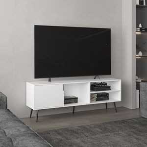 Mobile TV Vulcan da 63 Pollici di Larghezza, Bianco, con Un Armadietto, Tre Ripiani Aperti e Gestione Cavi per Soggiorno o Sala TV - Product Image 1