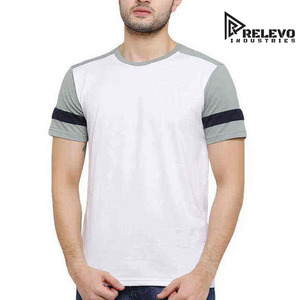 เสื้อยืดคอกลมแขนสั้นทรงปกติสำหรับผู้ชายจาก Relevo Industries ตัดต่อสีสัน แต่งขอบตัดกัน ผ้าเจอร์ซีย์ถักลำลอง 100% ผ้าฝ้ายด้านหน้า - Product Image 2