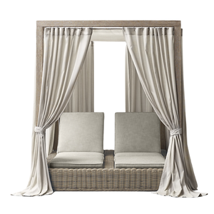 Lit de repos d'extérieur en teck de qualité supérieure, tressé à la main en rotin, double chaise longue avec rideaux, mobilier personnalisé pour hôtels, villas et complexes hôteliers - Product Image 4