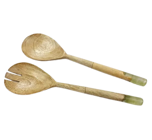 Ensemble de cuillères de service hybrides bois et résine avec extrémité fourchue, finition mate, design minimaliste, réutilisables pour le camping et la décoration - Product Image 1