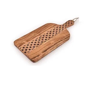 Planche à découper en bois massif brun, plateau de service en bois d'acacia avec poignée, planche à découper pour charcuterie - Product Image 4