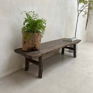 Banco Antiguo de Madera Oscura, Taburete Largo Rústico de Madera Maciza para Entrada, Estilo Wabi Sabi, Primitivo, para Comedor, Sala de Estar, Decoración - Product Image 3