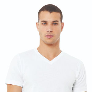 T-shirt unisexe blanc à col en V de 4,2 oz, 100 % coton peigné Airlume, manches courtes, jersey essentiel en polyester/coton - Product Image 4