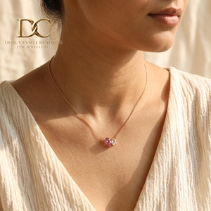 IGI Certified 14KT <b>Solid</b> Yellow <b>Gold</b> Necklace <b>Pendant</b> with Lab Grown Padpardscha Sapphire and Morganite Gemstone Women's Jewelry - Product Image 6