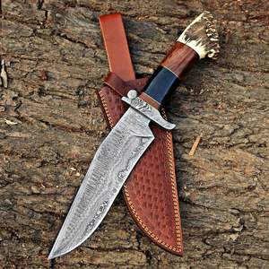 Couteau de chasse artisanal haut de gamme en acier Damas, manche en bois et bois de cerf, idéal pour le camping et la survie en extérieur – Vente chaude - Product Image 5
