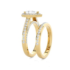 Anillo de Compromiso con Diamante Cultivado en Laboratorio, Corte Pera, 2.5CT, Oro Amarillo, con Halo, Anillo de Boda, Venta al Por Mayor - Product Image 4