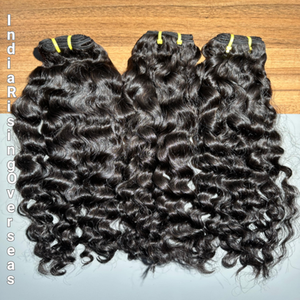 Unprocessed Cuticles Aligned Natural <b>Curly</b> Indian Human Hair <b>Extensions</b> Collected from Single Donor Temple Hair Bundles - Product Image 2