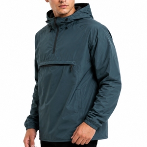 Men Windbreaker <b>Jacket</b> Dark Color Lightweight Outerwear Hooded Anorak Style Front Utility Pocket Modern Outdoor Look - Product Image 3