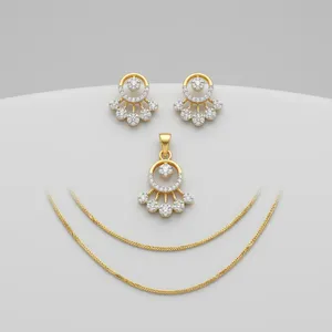 Conjunto de colgante Bhargavi Classic American Diamond con acabado en oro y rodio, con circonita cúbica, joyería moderna para boda. - Product Image 3