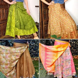 Vintage <b>Silk</b> Wrap <b>Skirt</b> – Free Size Boho Long <b>Skirt</b> with 48 Inch Waist and 36 Inch Length - Product Image 5