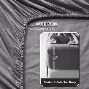 Parure de draps 4 pièces 100 % lin tissé moderne, couleur gris foncé, 100 fils/cm², motif uni, écologique, toutes saisons - Product Image 5