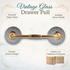 Modern <b>Ceramic</b> Drawer Pull Faceted Aqua <b>Ceramic</b> Brass Finish Ornate Floral Design for Cabinets Drawers Living Room - Product Image 1