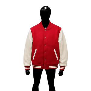 Chaqueta Varsity de Lana Roja Personalizada Premium con Mangas Blancas, Chaqueta Clásica de Béisbol para Hombre y Mujer, Venta al Por Mayor - Product Image 1