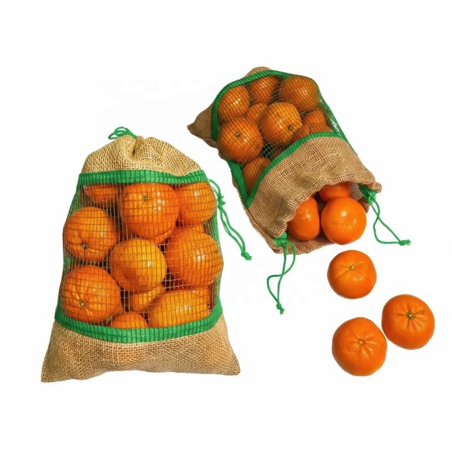 Eco Friendly Biodegradable Reusable Jute Mesh Produce Bags Drawstring Breathable Food Grade Vegetable Fruit Storage Plastic Free
