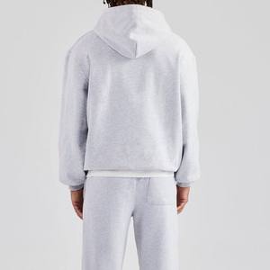 Ensemble de survêtement unisexe gris en coton à capuche 2-en-1, pantalon de jogging décontracté couleur unie, coupe régulière longueur entière, taille élastique latérale - Product Image 3
